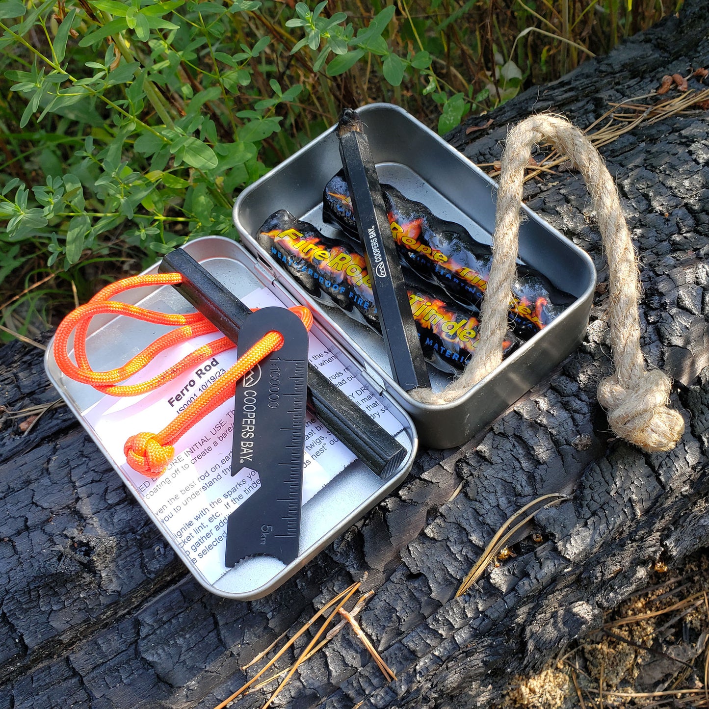 Kamper Kit - Ferro Fire Starting Package with Hex Ferro, Tinder and Storage Tin