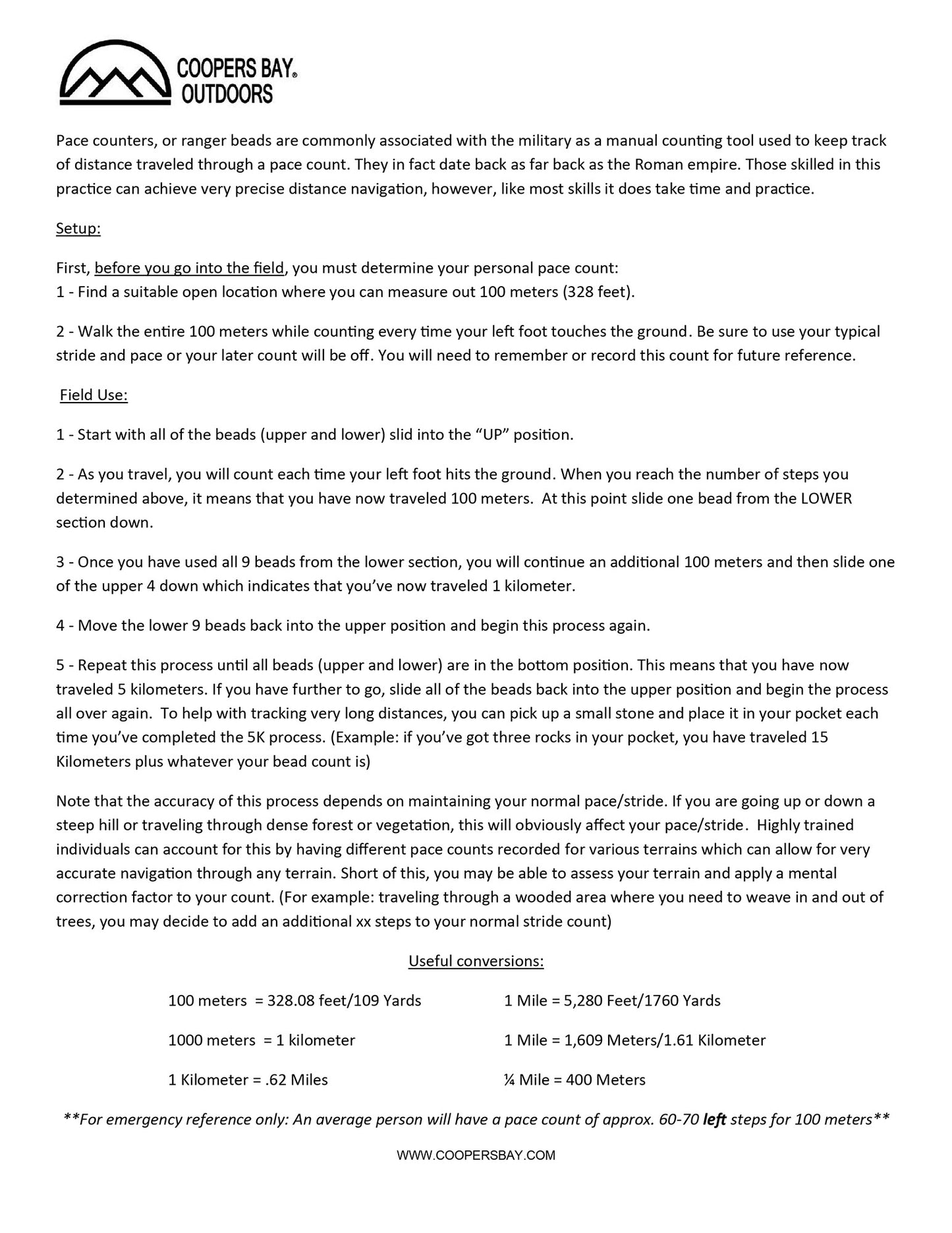 pace count cord user guide