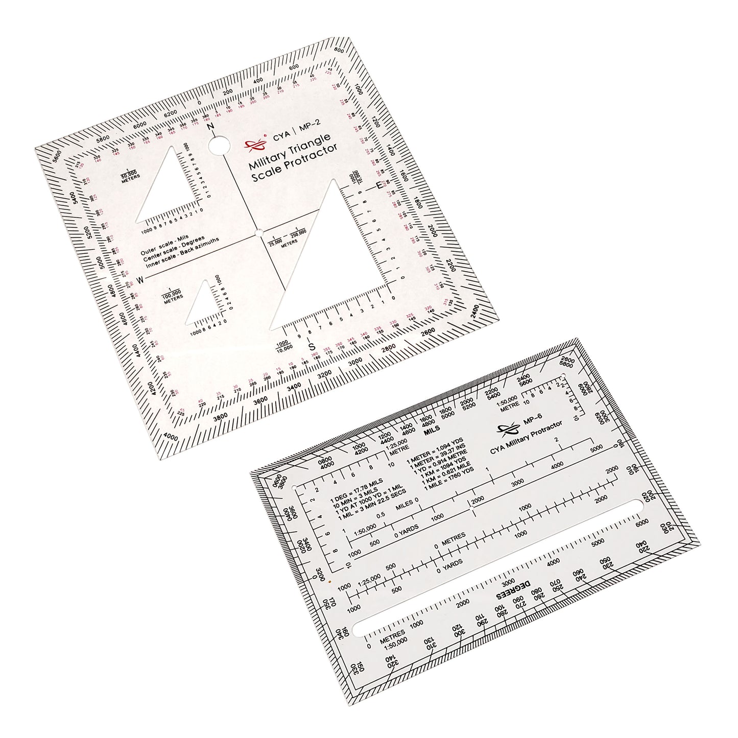 Military Map Protractor 2-Pack Set - Coordinate Scales for Map Reading and Navigation