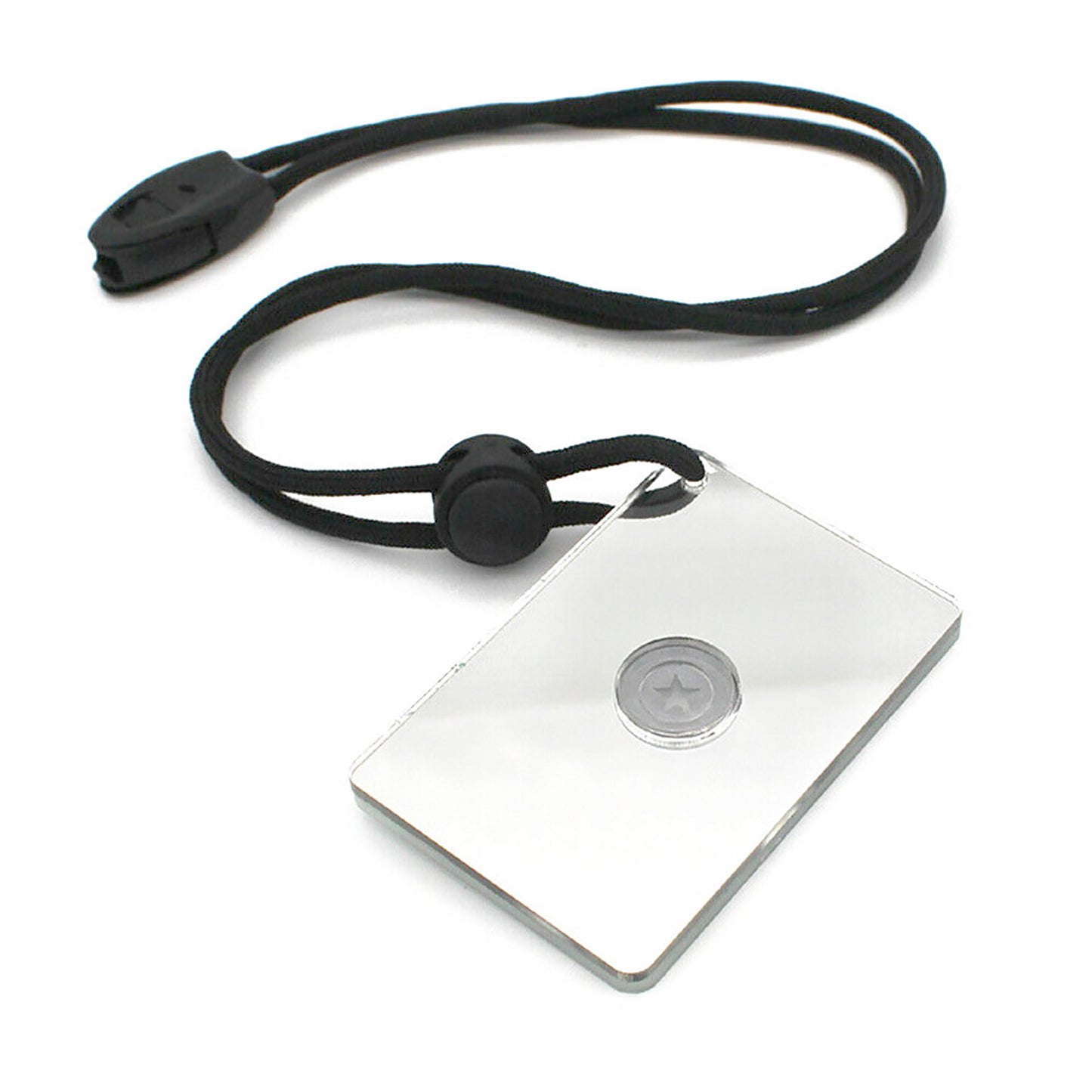 Emergency signaling mirror with neck lanyard and whistle