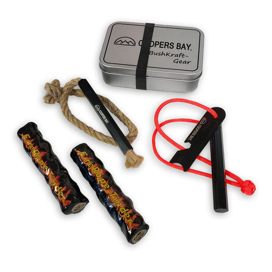 Kamper Kit - Ferro Fire Starting Package with Hex Ferro, Tinder and Storage Tin