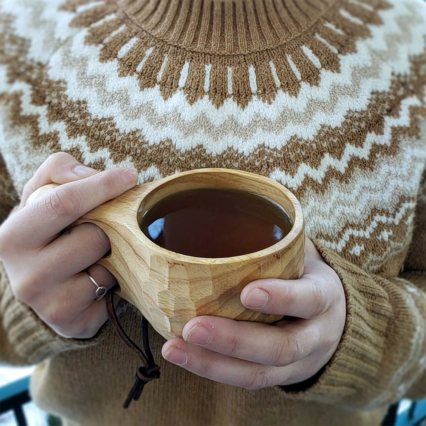 Carved Nordic Cup for morning coffee  or tea