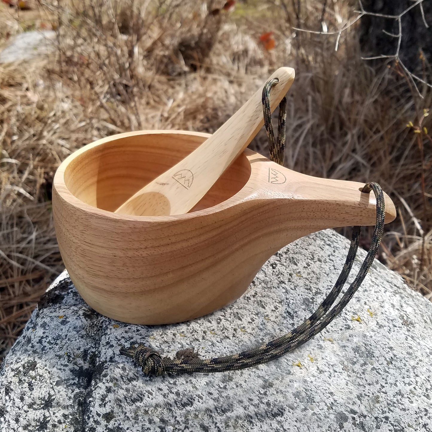 carved wood camping cups and bowls