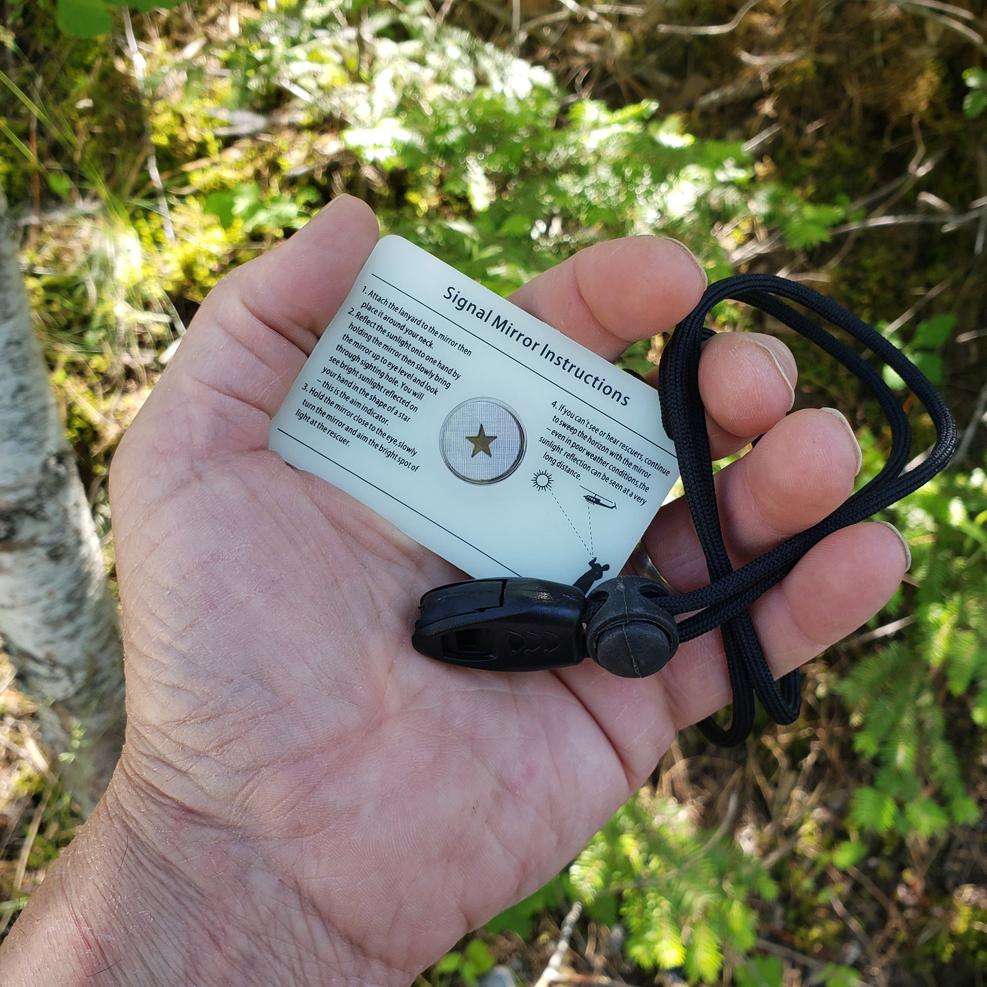Emergency mirror for camping, hiking and survival