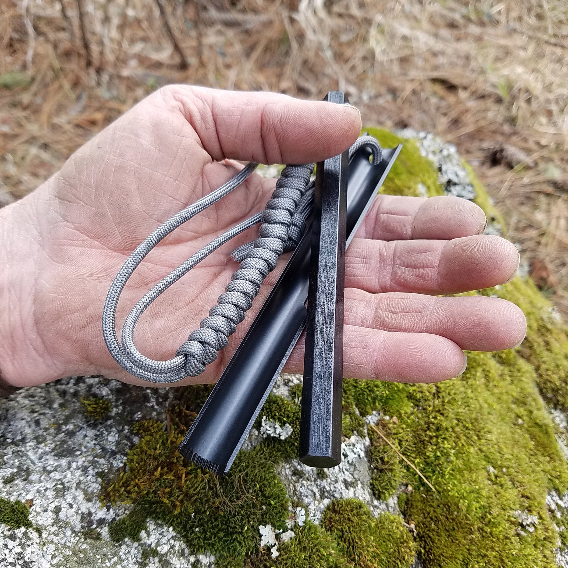 The PyroStryke Hexalite Ferro Rod fire starter is the ultimate emergency fire starting tool fits nicely in the palm of your hand for easy storage..