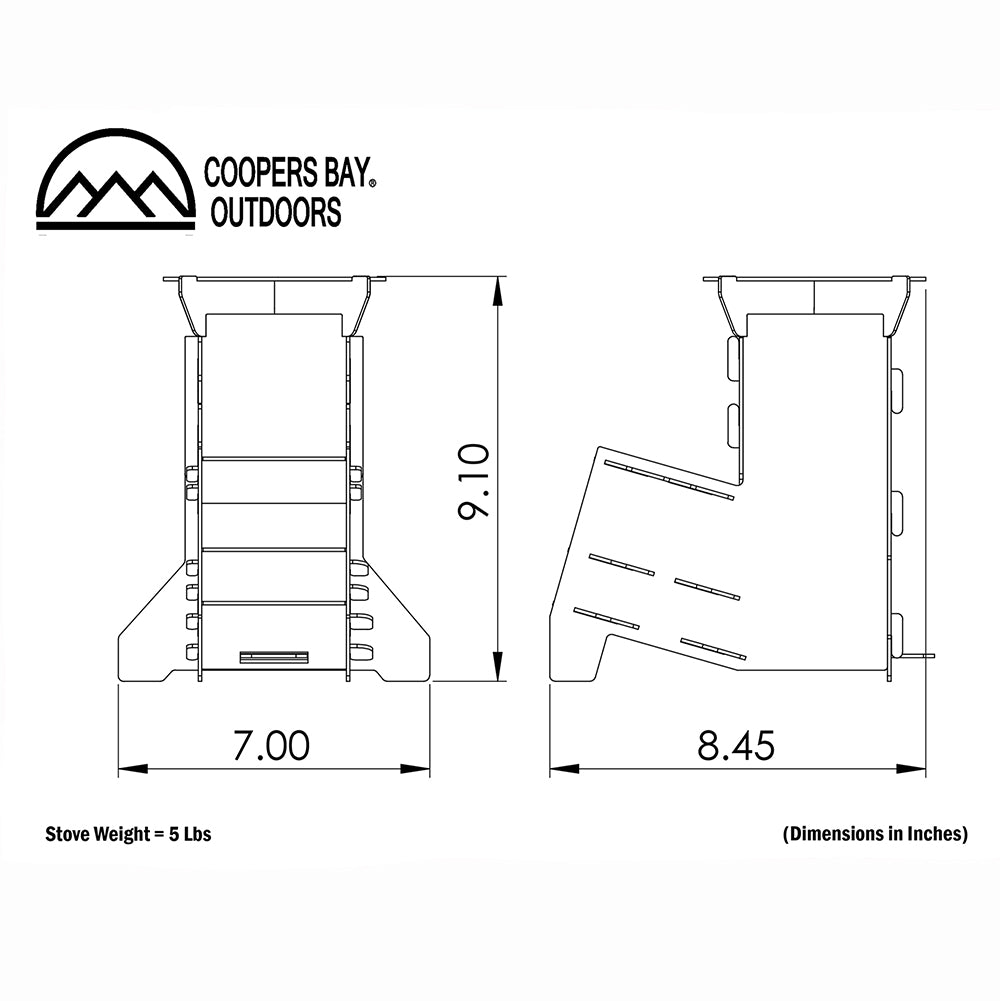 Coopers Bay portable rocket stove dimensions