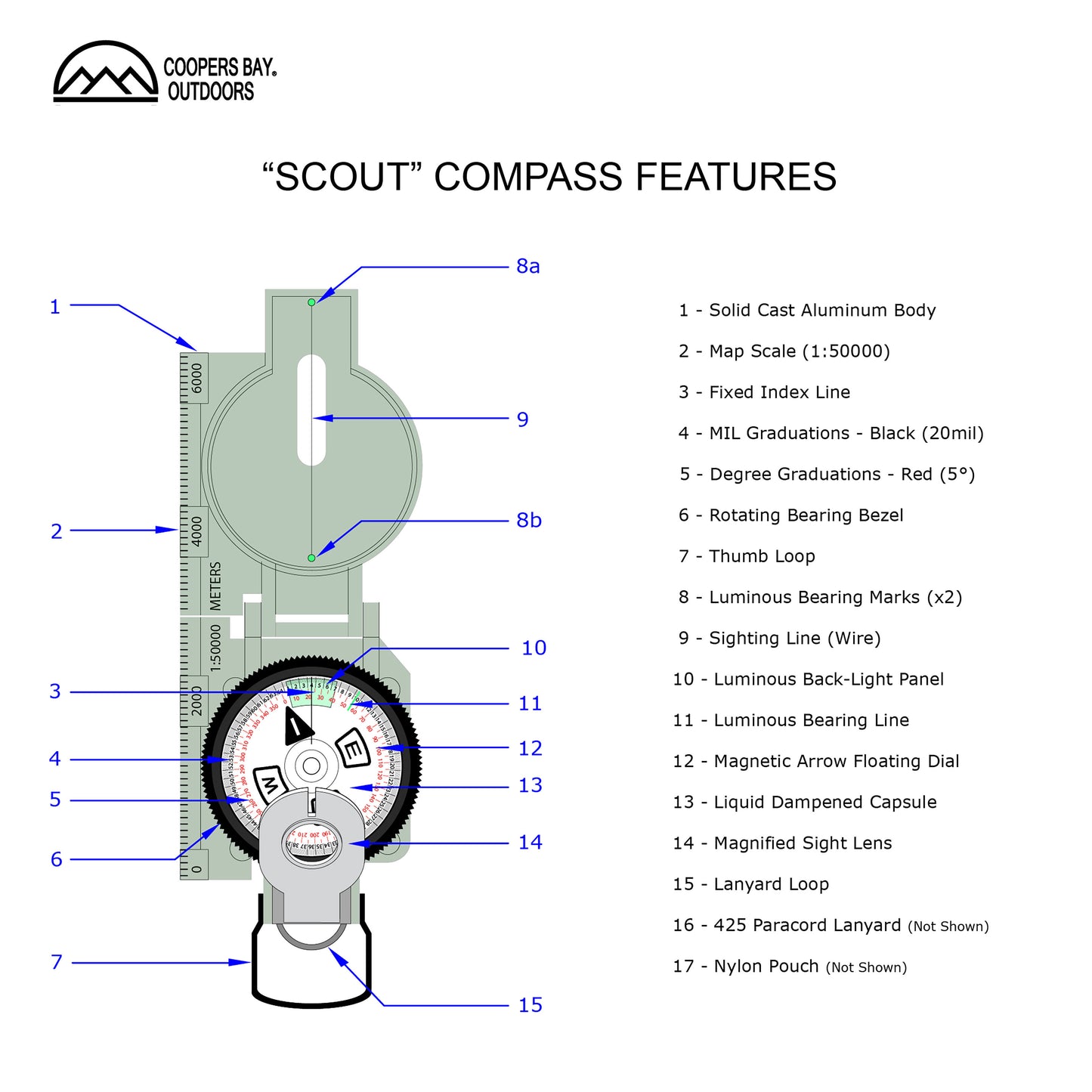 "Scout" model lensatic compass by coopers bay outdoors